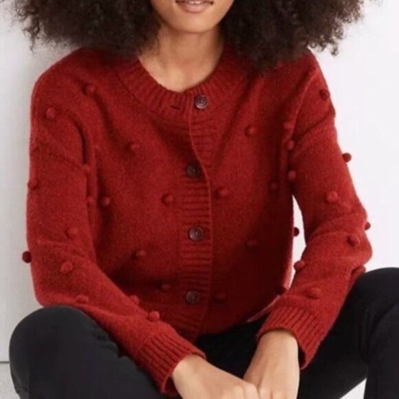 NEW Madewell Bobble Colburne Cardigan Sweater, red, XS - Picture 2 of 16